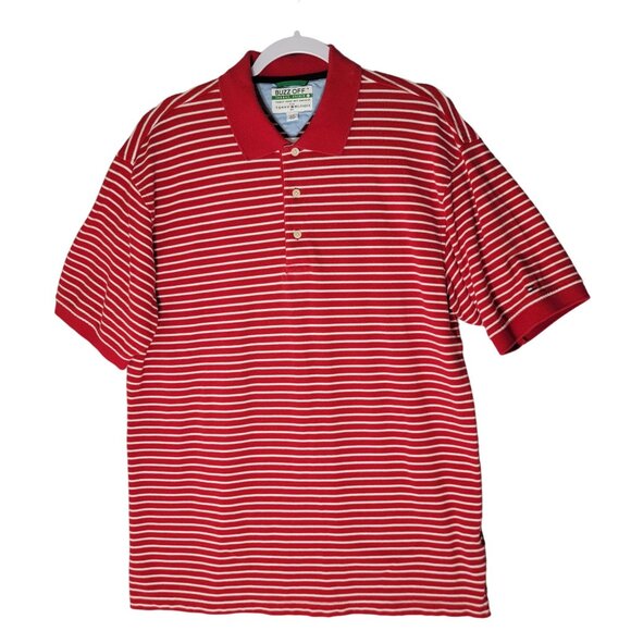 Tommy Hilfiger Buzz Off Mens Polo Shirt Insect Repellent Red White Striped L - Picture 1 of 11